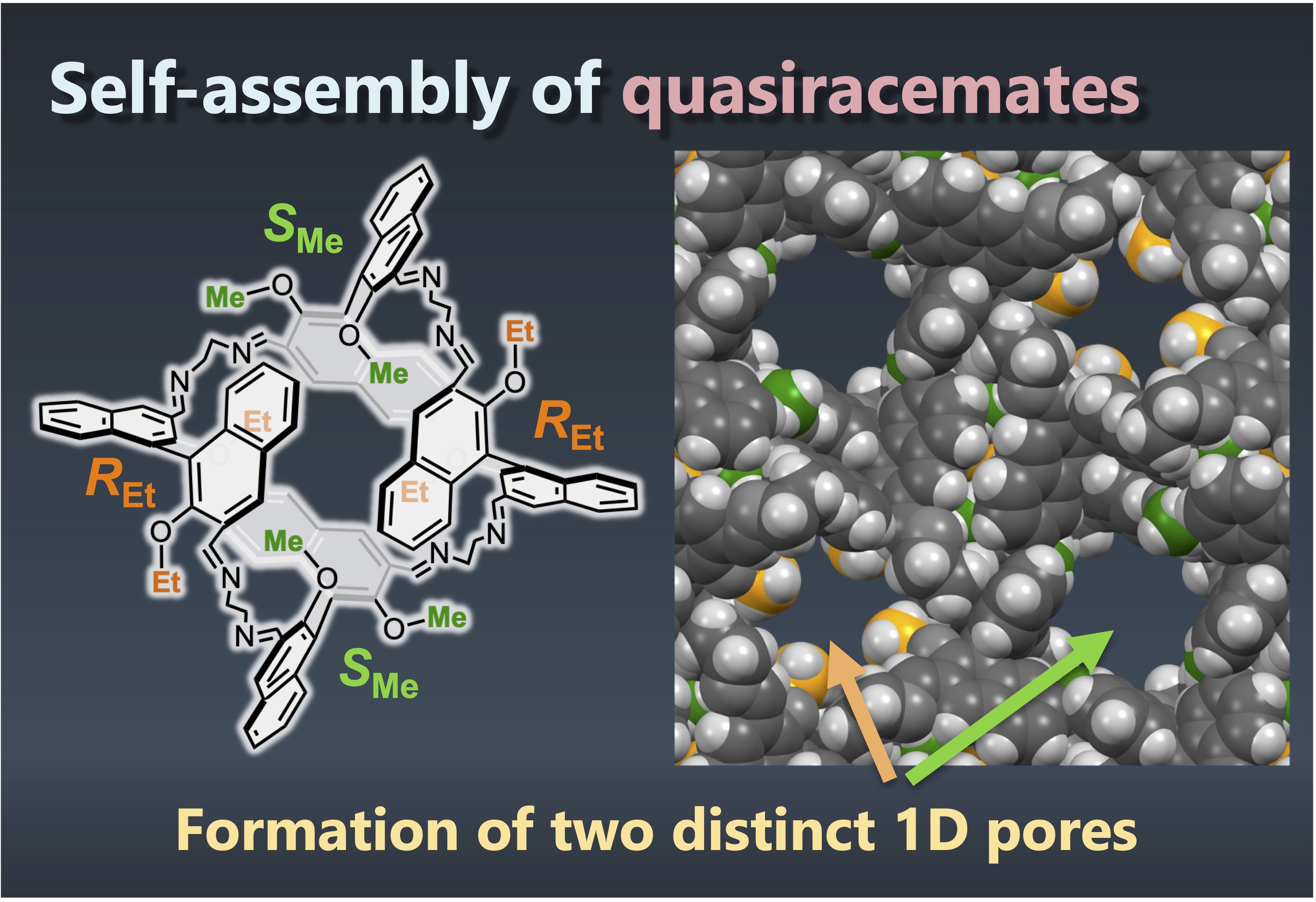 Two types of one-dimensional pores formed by quasiracemic self-assembly